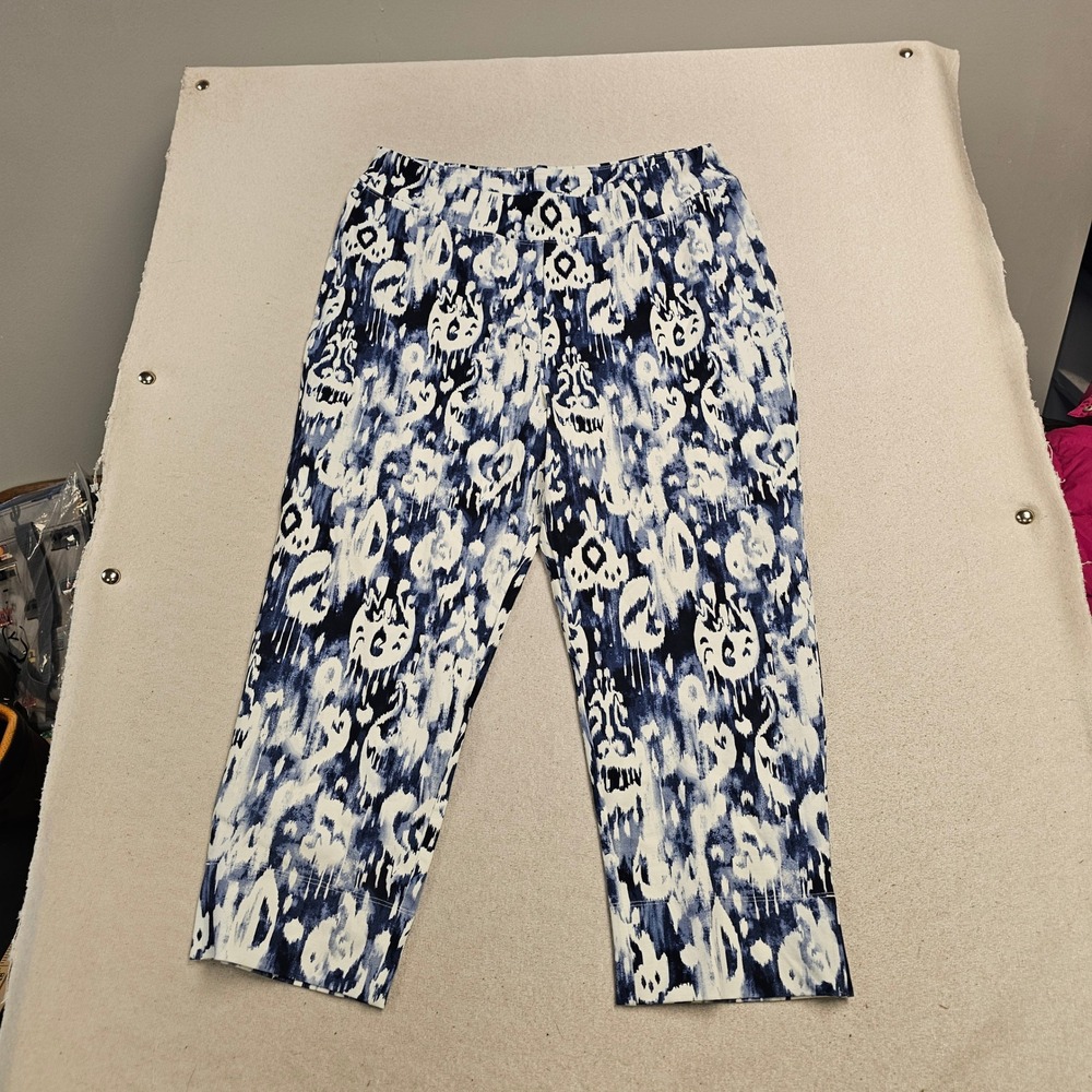 Soft Surroundings Blue White Ikat Print Pull On Crop Pants PXL Petite XL